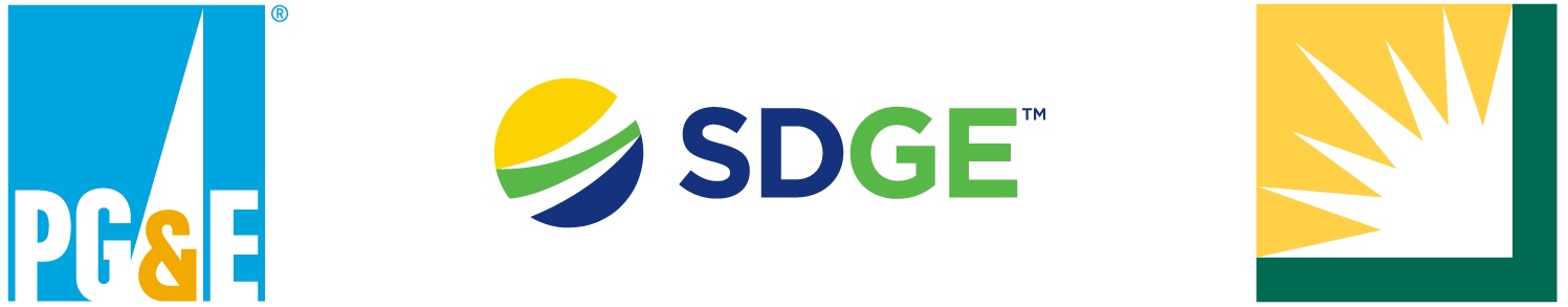 Logos for Pacific Gas and Electric Company (PG&E), San Diego Gas & Electric (SDG&E), and Southern California Edison (SCE).